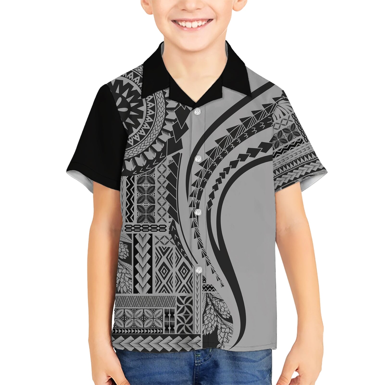 Samoa Siapo Arty Kid Hawaiian Shirt Black Style - Wonder Print Shop