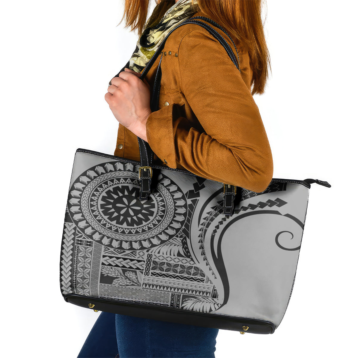 Samoa Siapo Arty Leather Tote Bag Black Style - Wonder Print Shop