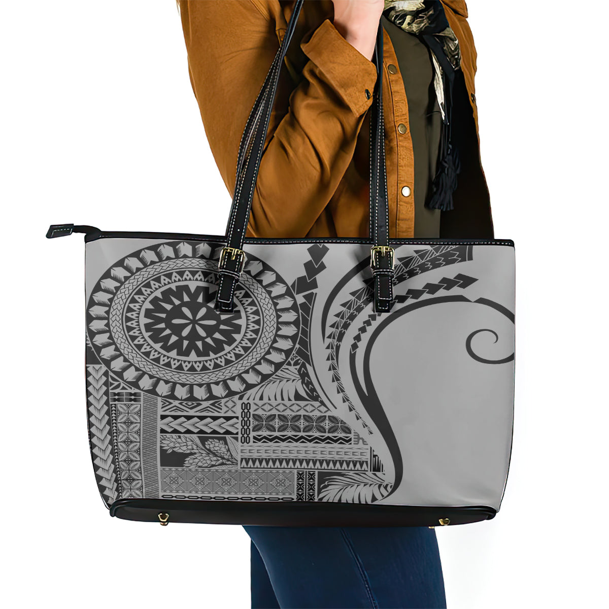 Samoa Siapo Arty Leather Tote Bag Black Style - Wonder Print Shop