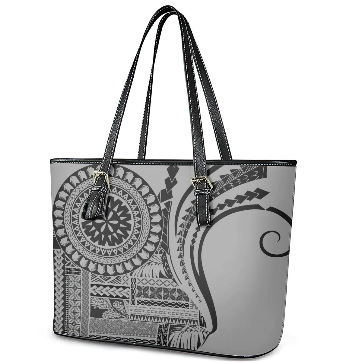 Samoa Siapo Arty Leather Tote Bag Black Style - Wonder Print Shop