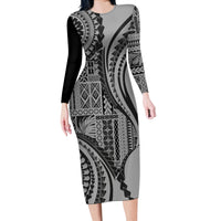 Samoa Siapo Arty Long Sleeve Bodycon Dress Black Style - Wonder Print Shop