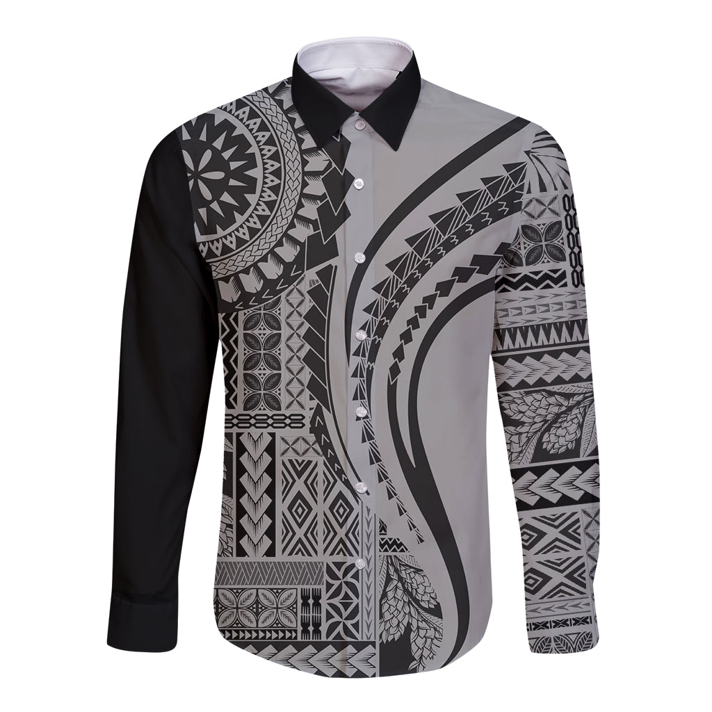 Samoa Siapo Arty Long Sleeve Button Shirt Black Style - Wonder Print Shop