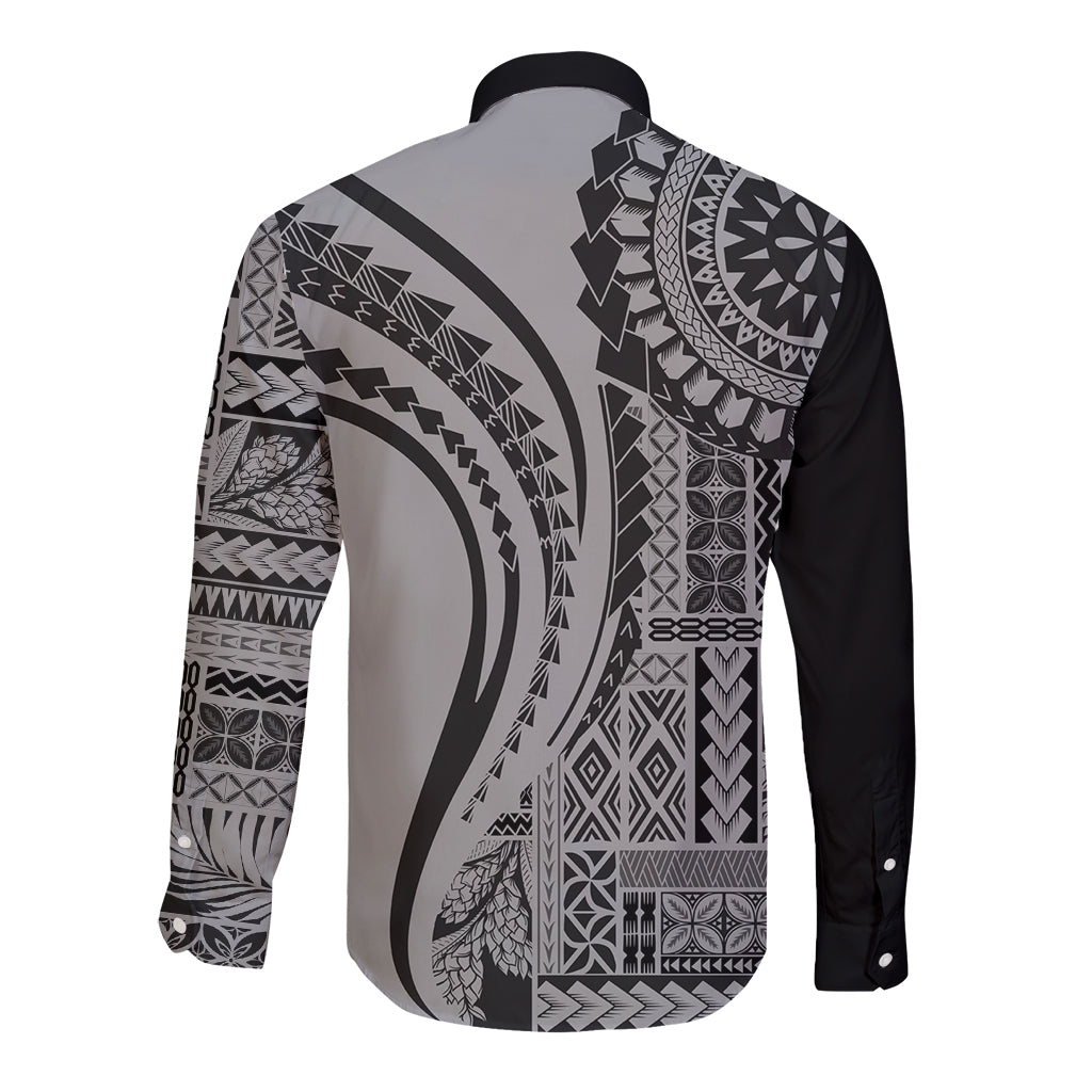 Samoa Siapo Arty Long Sleeve Button Shirt Black Style - Wonder Print Shop