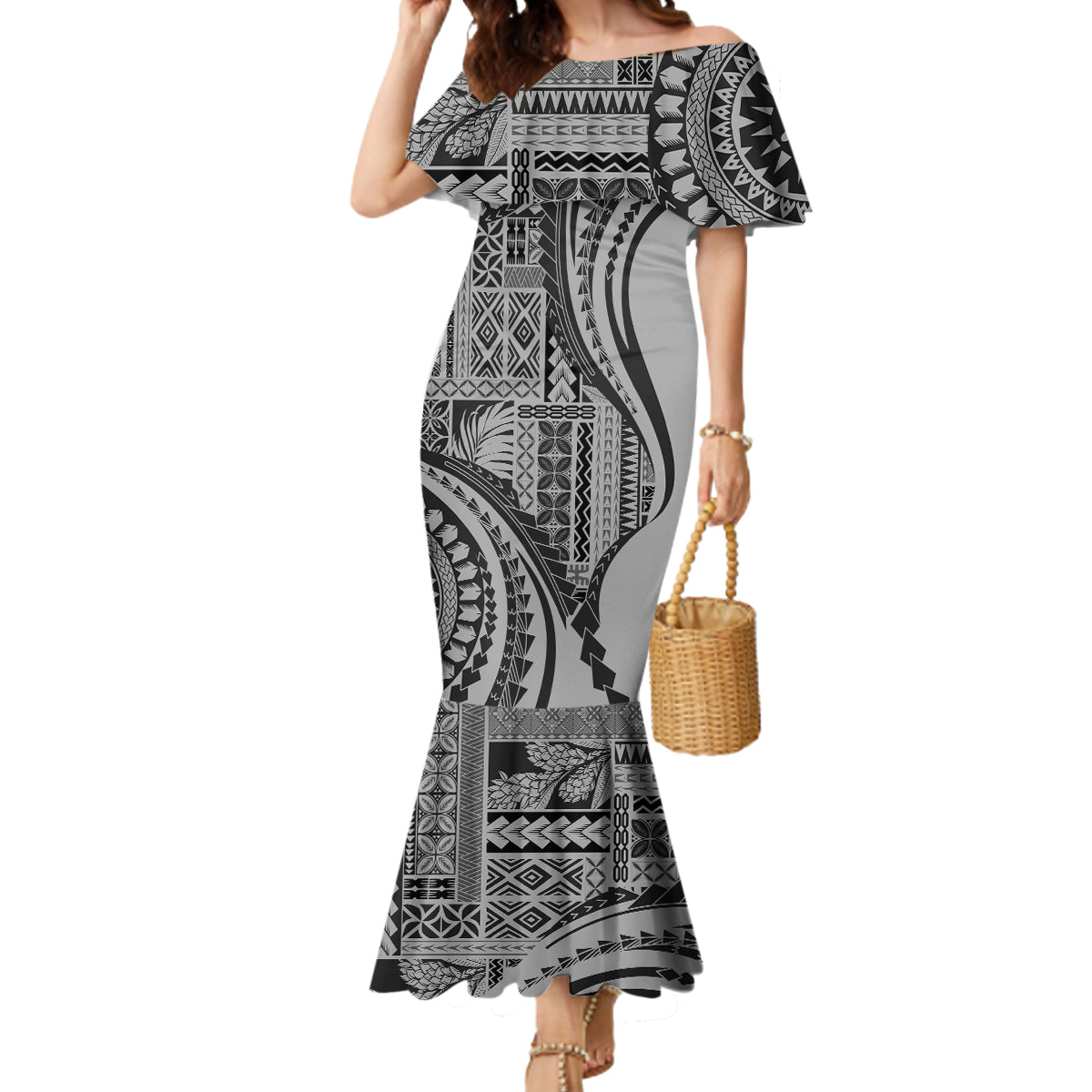 Samoa Siapo Arty Mermaid Dress Black Style - Wonder Print Shop