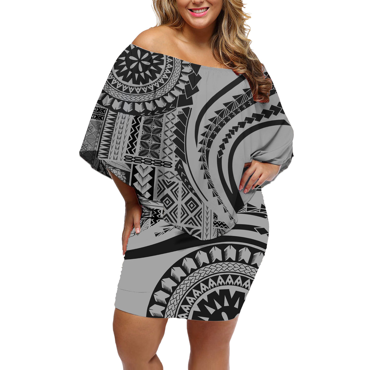 Samoa Siapo Arty Off Shoulder Short Dress Black Style - Wonder Print Shop