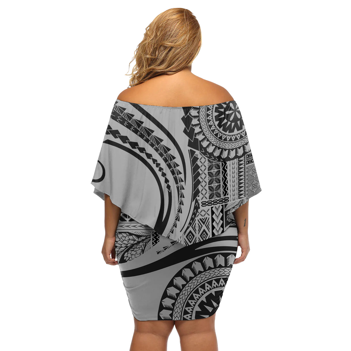 Samoa Siapo Arty Off Shoulder Short Dress Black Style - Wonder Print Shop
