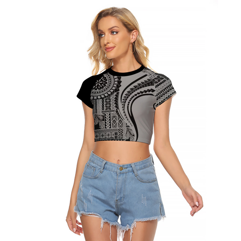 Samoa Siapo Arty Raglan Cropped T Shirt Black Style - Wonder Print Shop