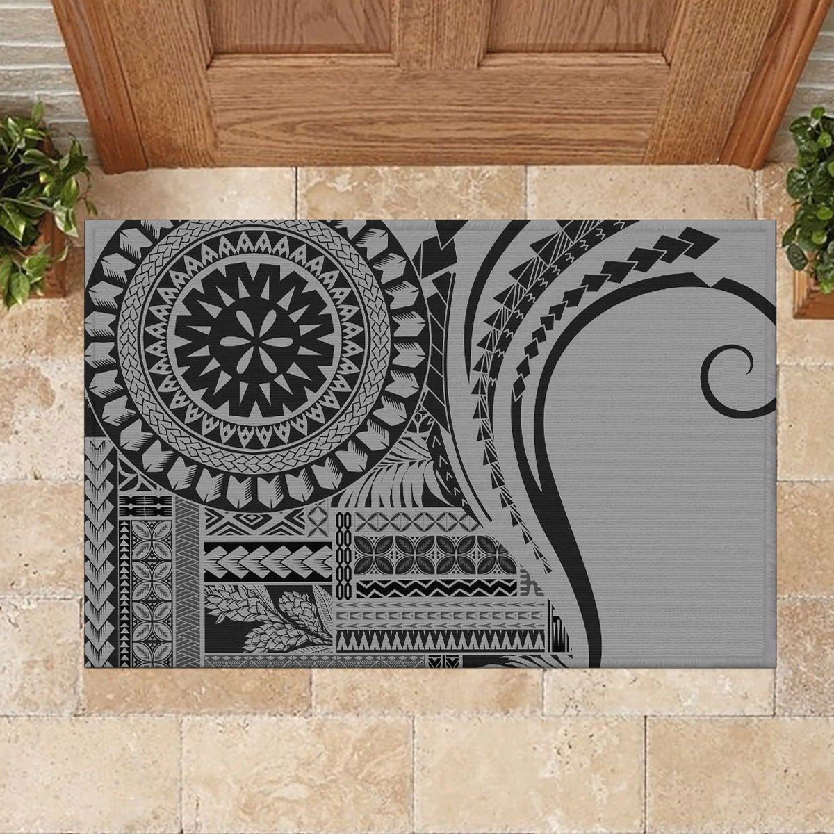 Samoa Siapo Arty Rubber Doormat Black Style - Wonder Print Shop