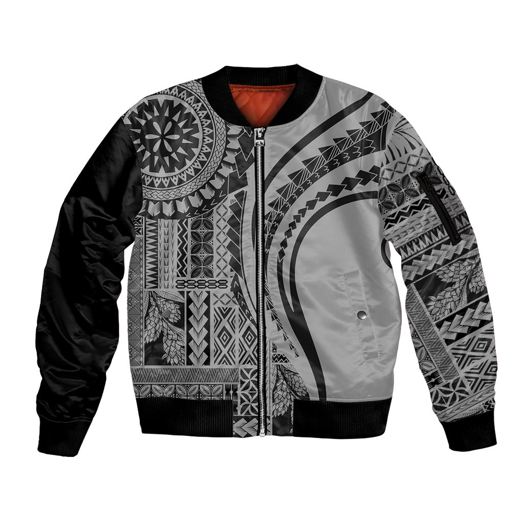 Samoa Siapo Arty Sleeve Zip Bomber Jacket Black Style - Wonder Print Shop
