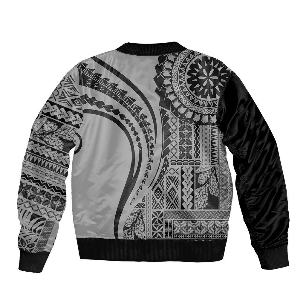 Samoa Siapo Arty Sleeve Zip Bomber Jacket Black Style - Wonder Print Shop