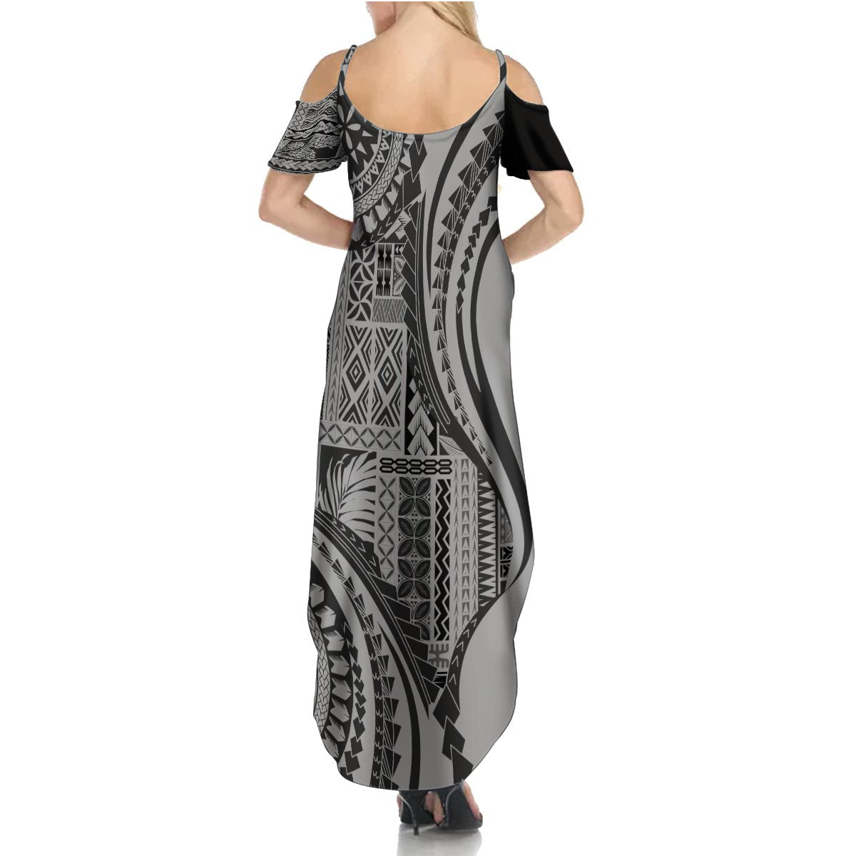 Samoa Siapo Arty Summer Maxi Dress Black Style - Wonder Print Shop