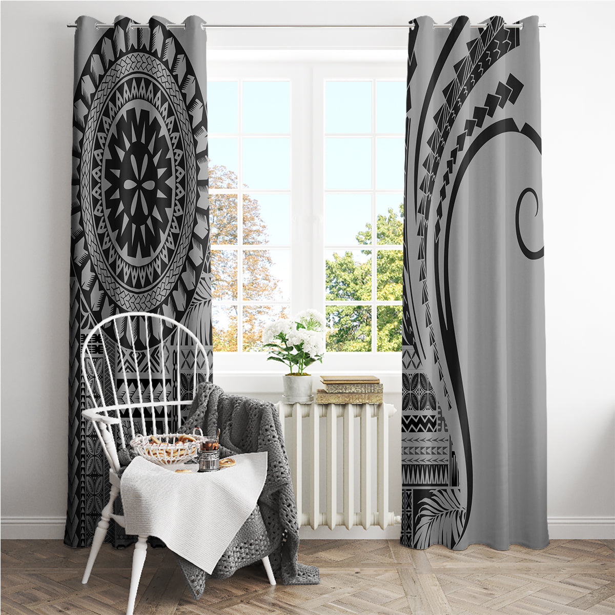 Samoa Siapo Arty Window Curtain Black Style - Wonder Print Shop