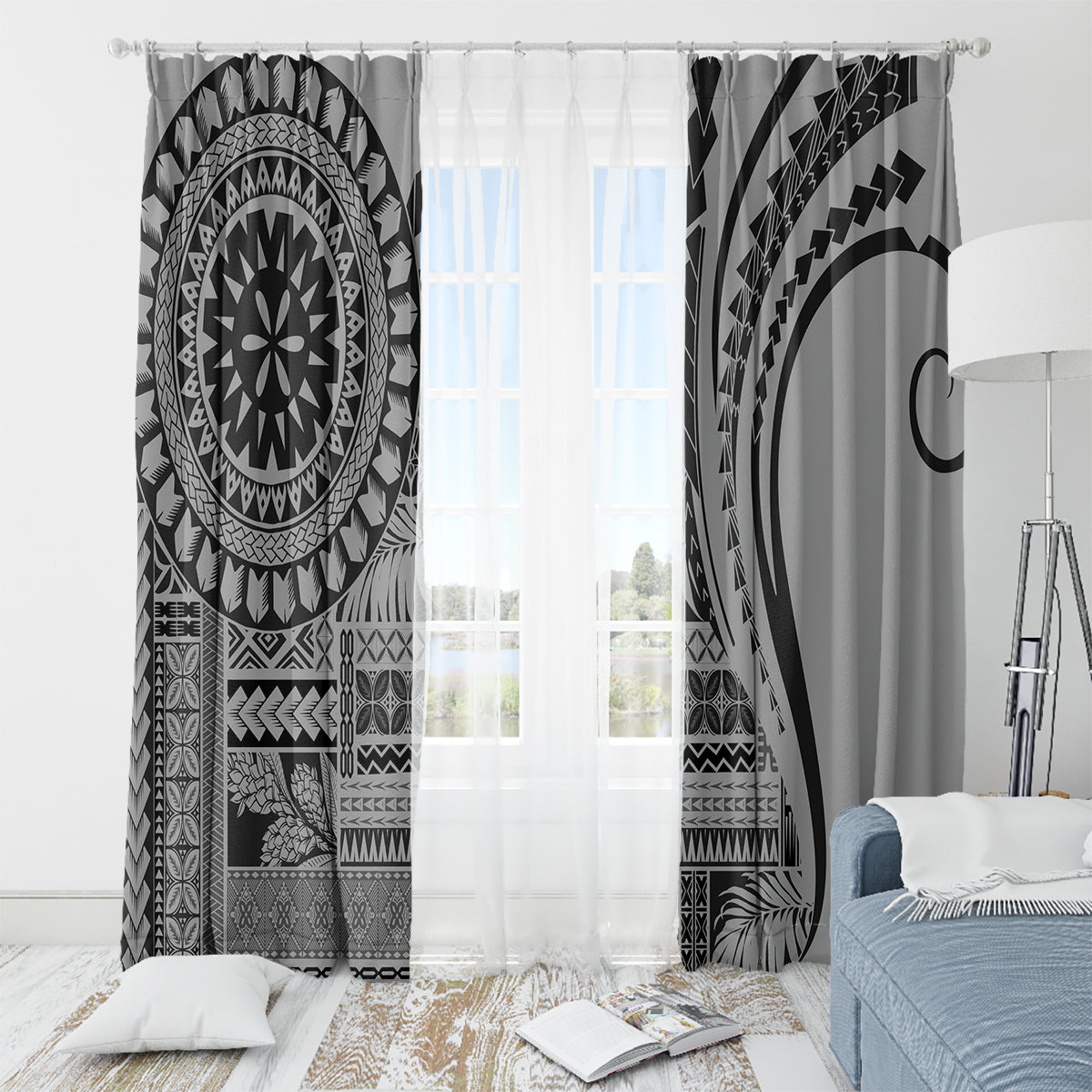 Samoa Siapo Arty Window Curtain Black Style - Wonder Print Shop