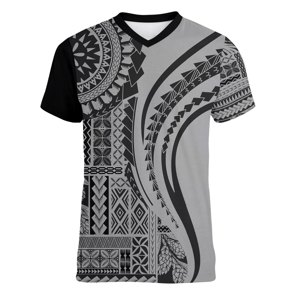 Samoa Siapo Arty Women V Neck T Shirt Black Style - Wonder Print Shop