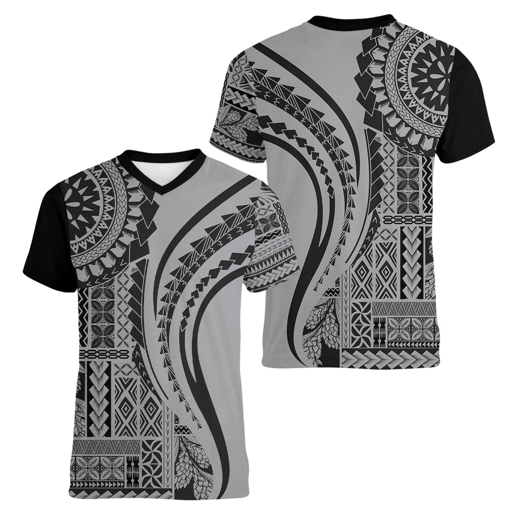 Samoa Siapo Arty Women V Neck T Shirt Black Style - Wonder Print Shop