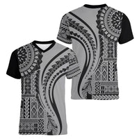 Samoa Siapo Arty Women V Neck T Shirt Black Style - Wonder Print Shop