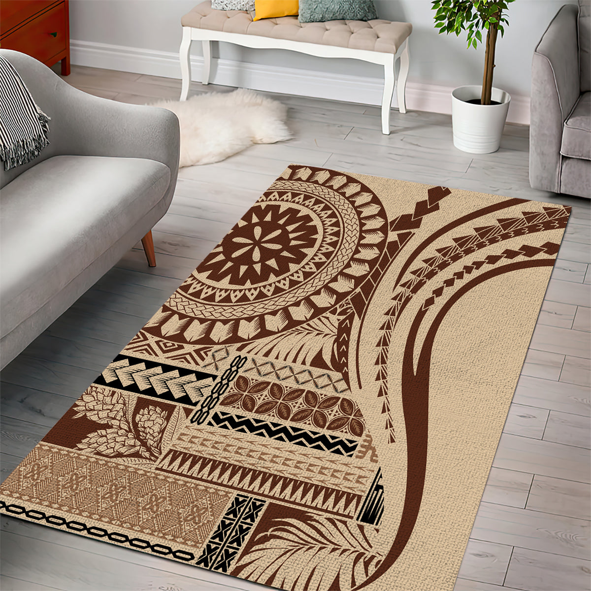 Samoa Siapo Arty Area Rug Brown Style LT9 - Wonder Print Shop