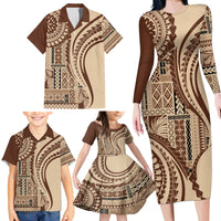 Samoa Siapo Arty Family Matching Long Sleeve Bodycon Dress and Hawaiian Shirt Brown Style LT9 - Wonder Print Shop