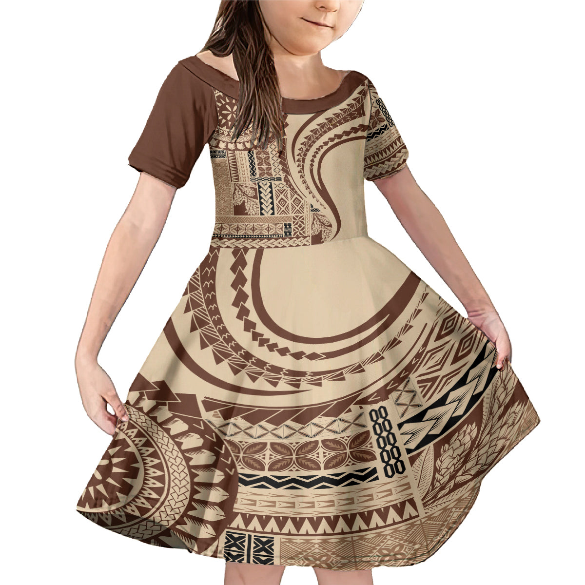 Samoa Siapo Arty Family Matching Mermaid Dress and Hawaiian Shirt Brown Style LT9 - Wonder Print Shop