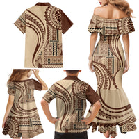 Samoa Siapo Arty Family Matching Mermaid Dress and Hawaiian Shirt Brown Style LT9 - Wonder Print Shop