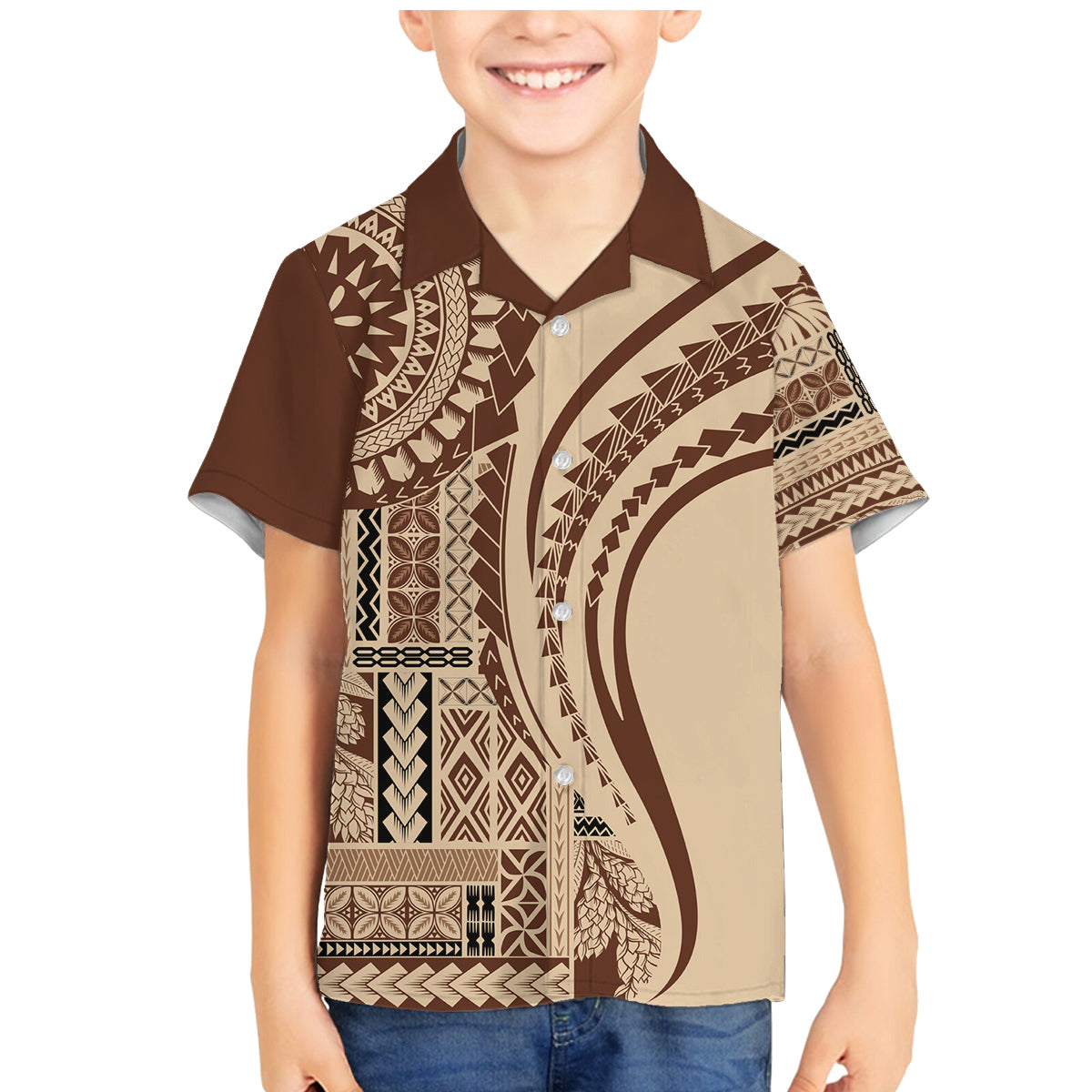 Samoa Siapo Arty Family Matching Mermaid Dress and Hawaiian Shirt Brown Style LT9 - Wonder Print Shop