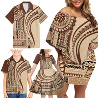 Samoa Siapo Arty Family Matching Off Shoulder Short Dress and Hawaiian Shirt Brown Style LT9 - Wonder Print Shop