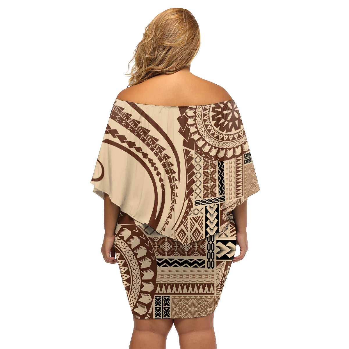 Samoa Siapo Arty Family Matching Off Shoulder Short Dress and Hawaiian Shirt Brown Style LT9 - Wonder Print Shop