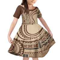 Samoa Siapo Arty Family Matching Puletasi Dress and Hawaiian Shirt Brown Style - Wonder Print Shop