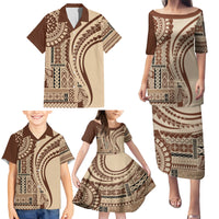 Samoa Siapo Arty Family Matching Puletasi Dress and Hawaiian Shirt Brown Style - Wonder Print Shop