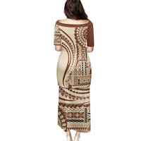 Samoa Siapo Arty Family Matching Puletasi Dress and Hawaiian Shirt Brown Style - Wonder Print Shop