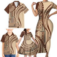 Samoa Siapo Arty Family Matching Short Sleeve Bodycon Dress and Hawaiian Shirt Brown Style - Wonder Print Shop