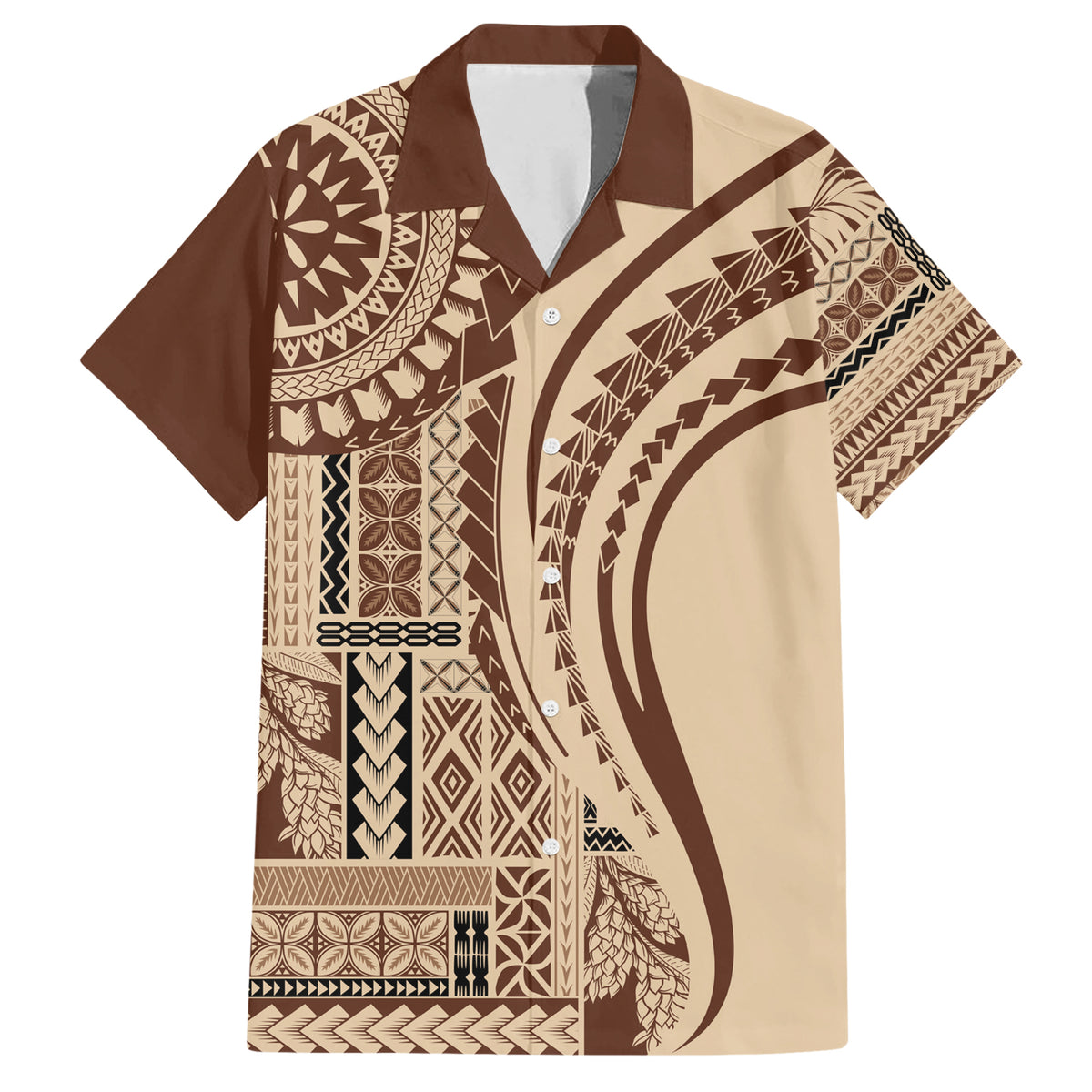 Samoa Siapo Arty Family Matching Short Sleeve Bodycon Dress and Hawaiian Shirt Brown Style - Wonder Print Shop