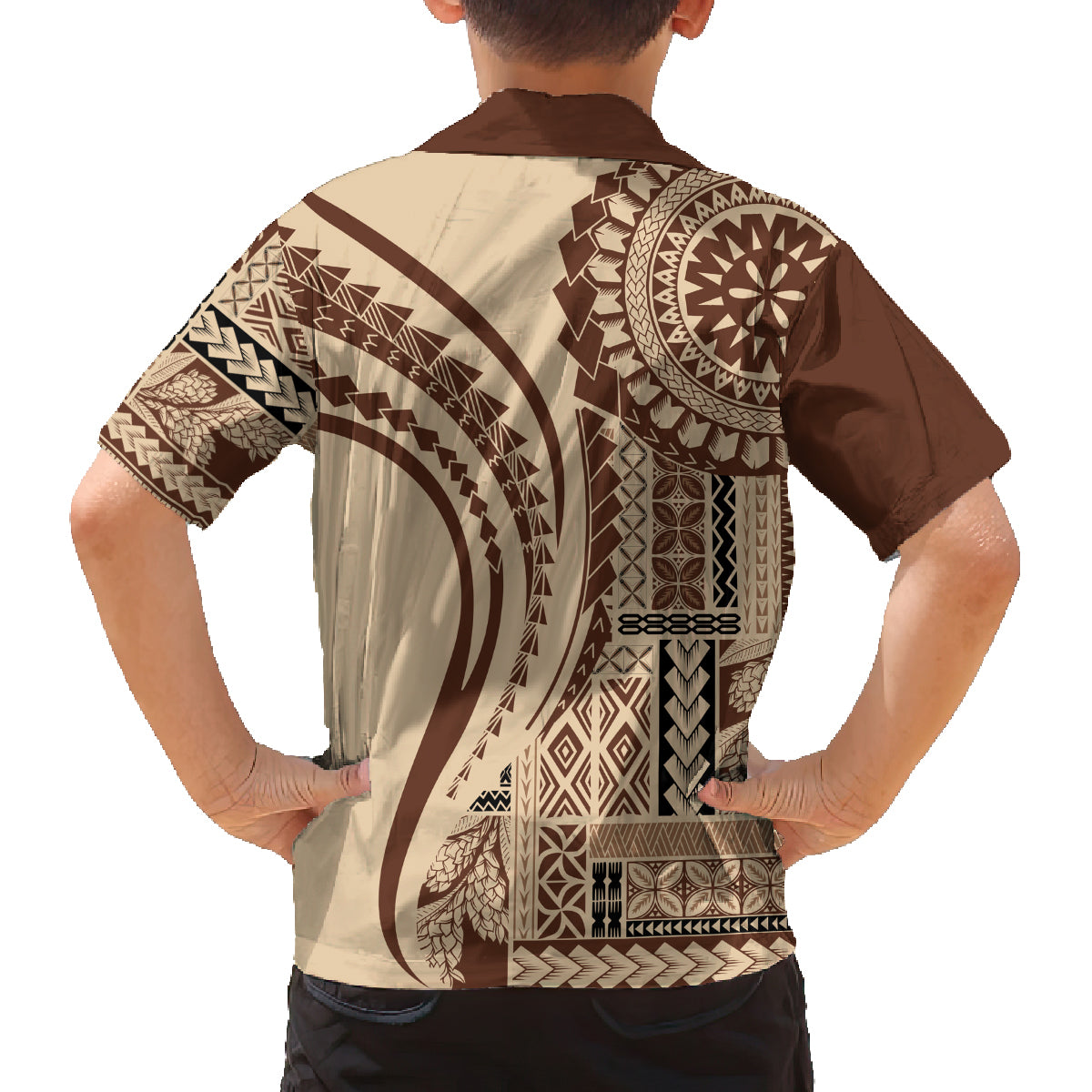 Samoa Siapo Arty Family Matching Tank Maxi Dress and Hawaiian Shirt Brown Style - Wonder Print Shop