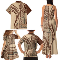 Samoa Siapo Arty Family Matching Tank Maxi Dress and Hawaiian Shirt Brown Style - Wonder Print Shop