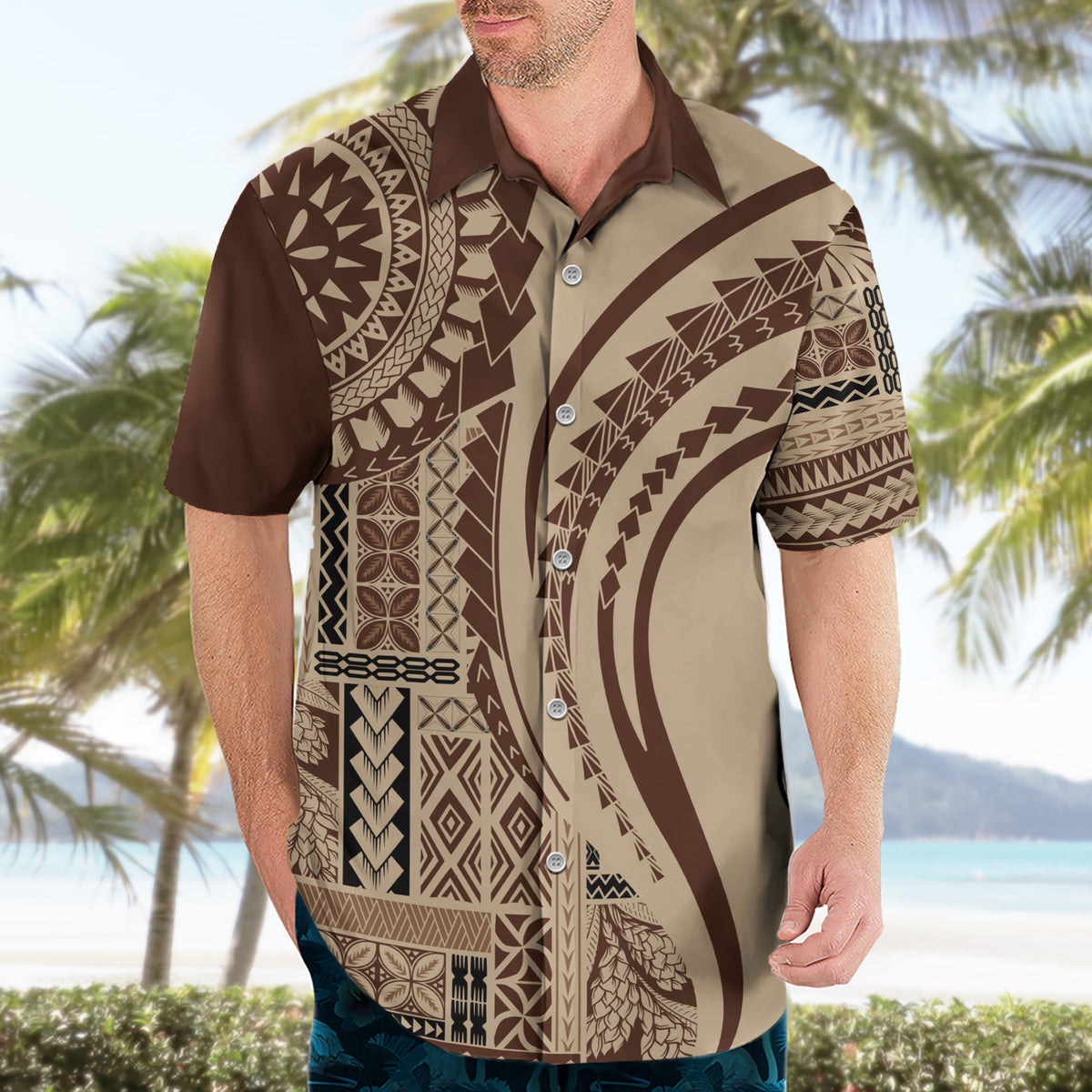 Samoa Siapo Arty Hawaiian Shirt Brown Style - Wonder Print Shop