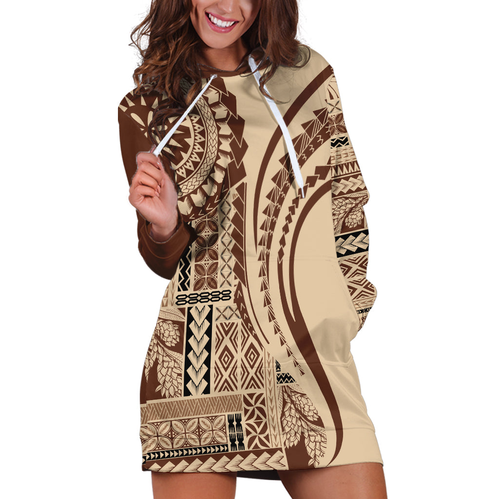 Samoa Siapo Arty Hoodie Dress Brown Style - Wonder Print Shop