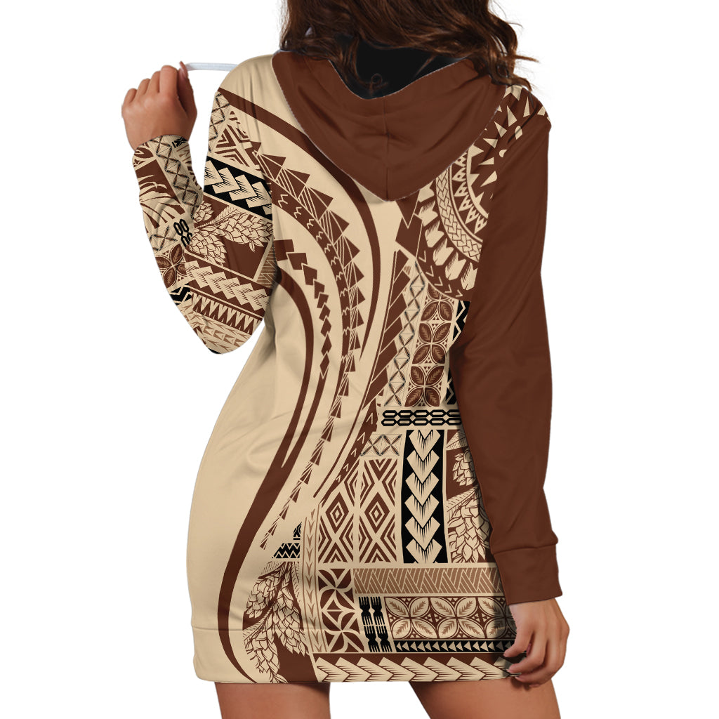 Samoa Siapo Arty Hoodie Dress Brown Style - Wonder Print Shop