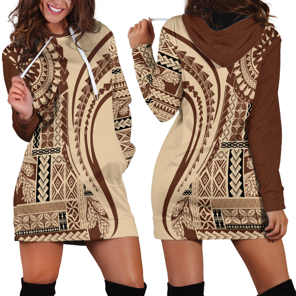 Samoa Siapo Arty Hoodie Dress Brown Style - Wonder Print Shop