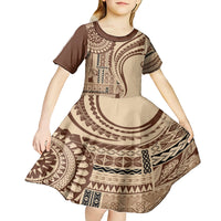 Samoa Siapo Arty Kid Short Sleeve Dress Brown Style - Wonder Print Shop
