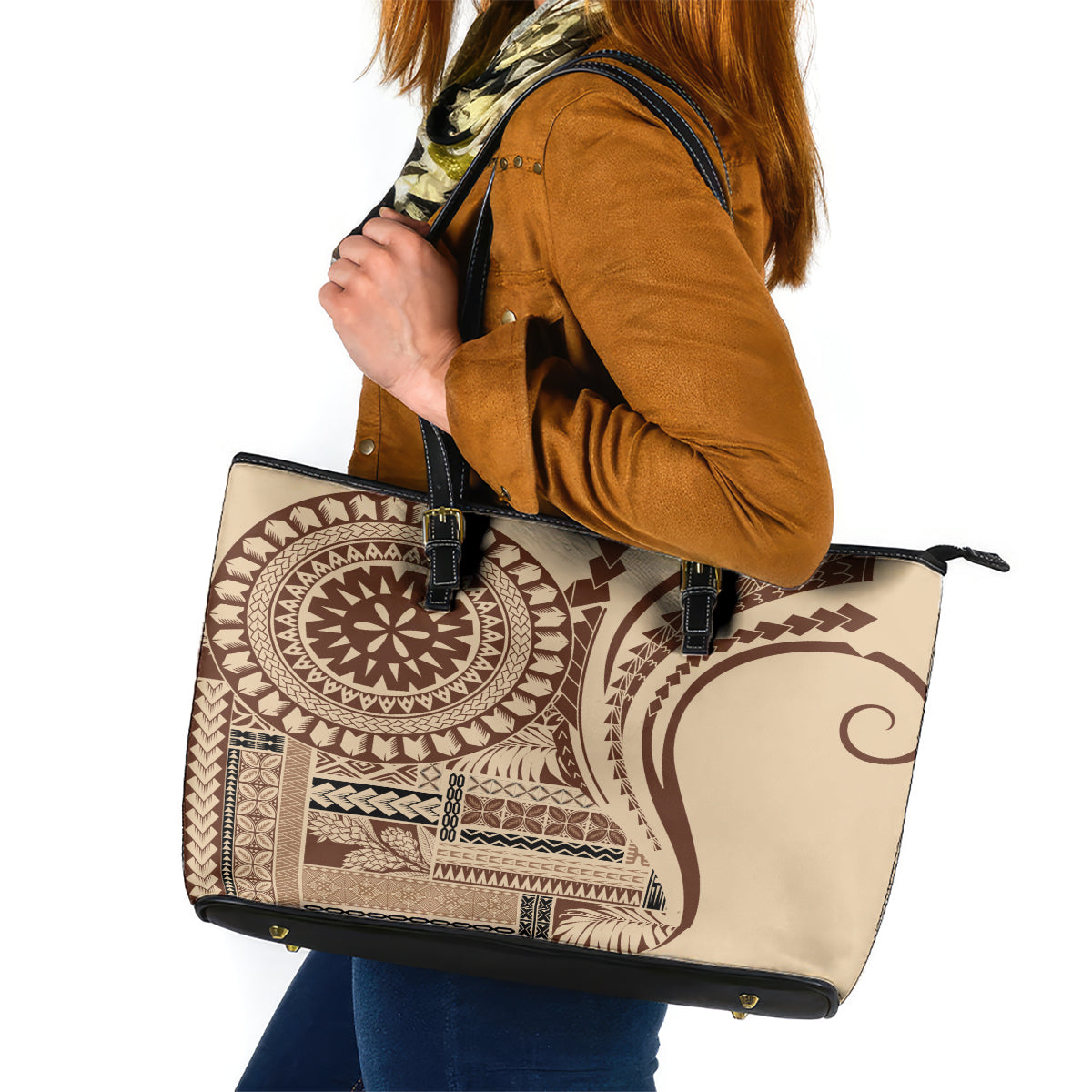 Samoa Siapo Arty Leather Tote Bag Brown Style - Wonder Print Shop