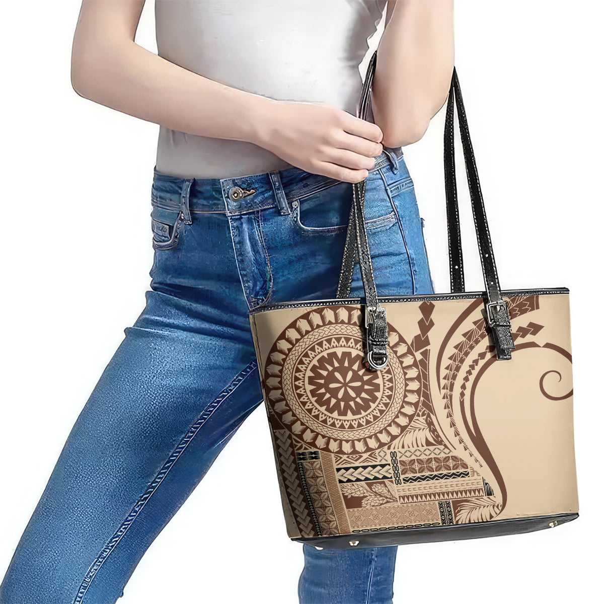 Samoa Siapo Arty Leather Tote Bag Brown Style - Wonder Print Shop