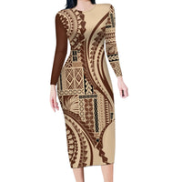 Samoa Siapo Arty Long Sleeve Bodycon Dress Brown Style - Wonder Print Shop
