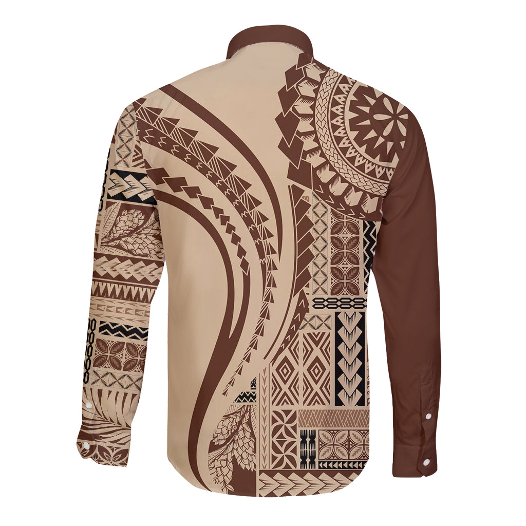 Samoa Siapo Arty Long Sleeve Button Shirt Brown Style - Wonder Print Shop