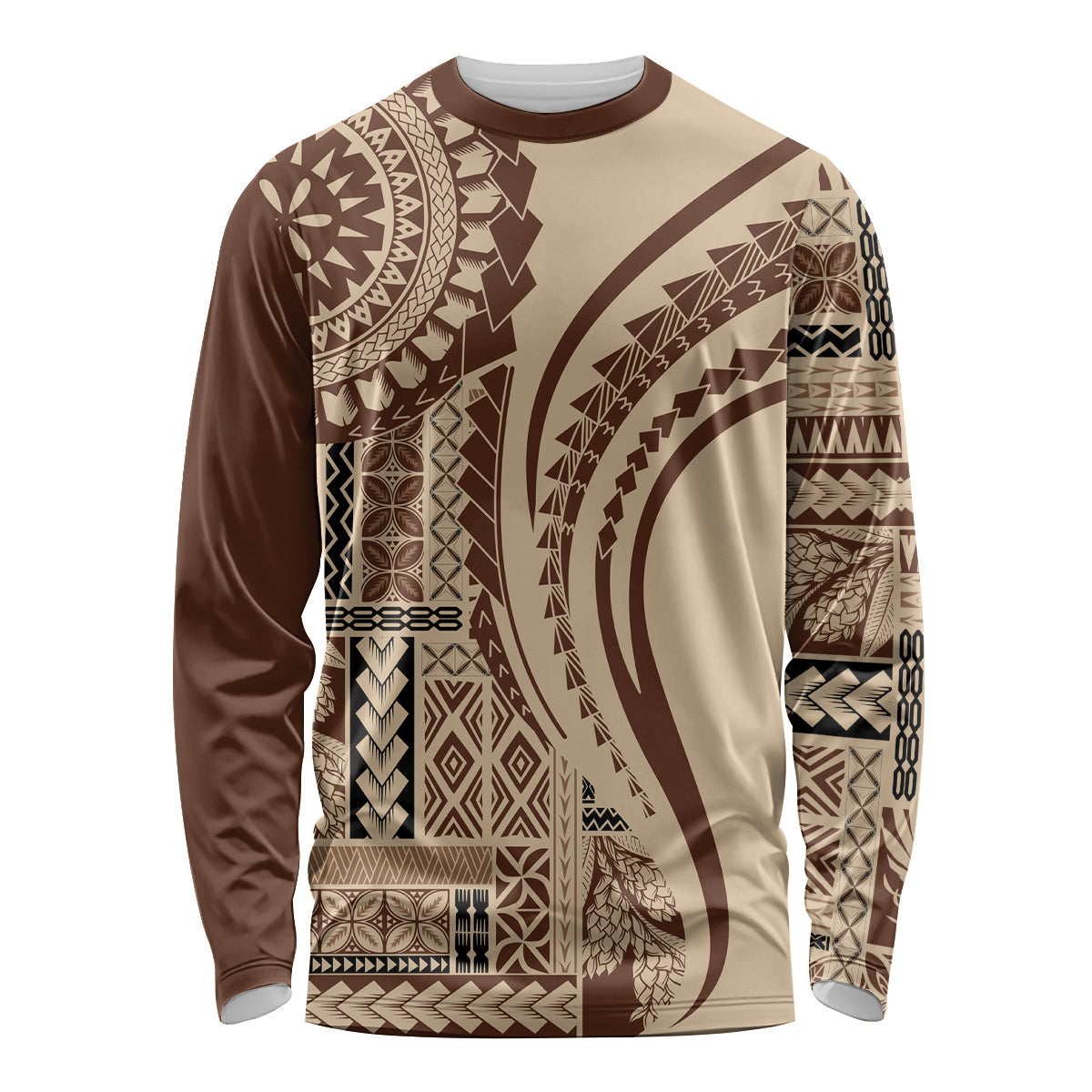 Samoa Siapo Arty Long Sleeve Shirt Brown Style - Wonder Print Shop