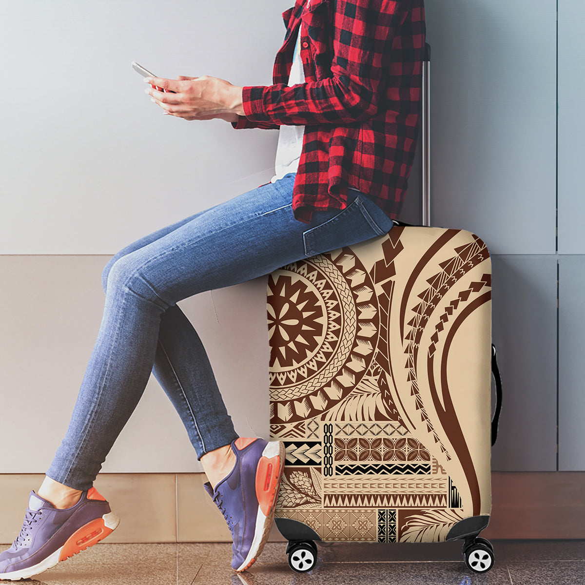 Samoa Siapo Arty Luggage Cover Brown Style - Wonder Print Shop