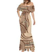 Samoa Siapo Arty Mermaid Dress Brown Style - Wonder Print Shop