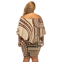 Samoa Siapo Arty Off Shoulder Short Dress Brown Style - Wonder Print Shop