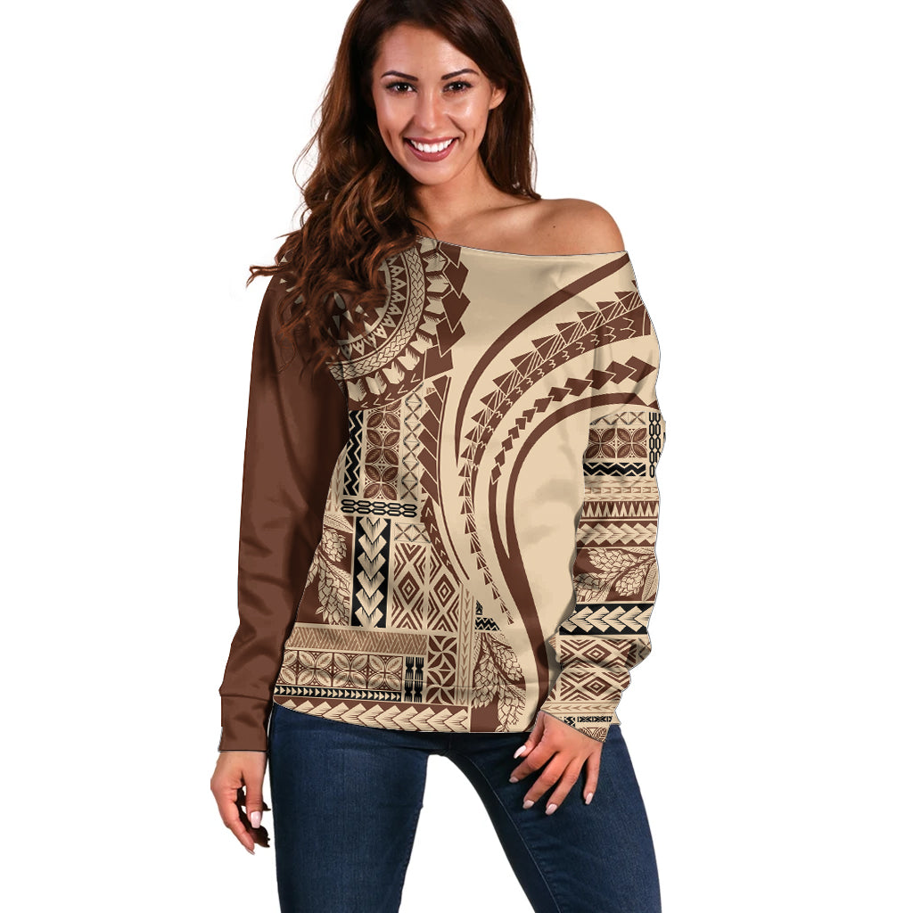 Samoa Siapo Arty Off Shoulder Sweater Brown Style - Wonder Print Shop