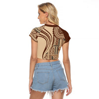 Samoa Siapo Arty Raglan Cropped T Shirt Brown Style - Wonder Print Shop