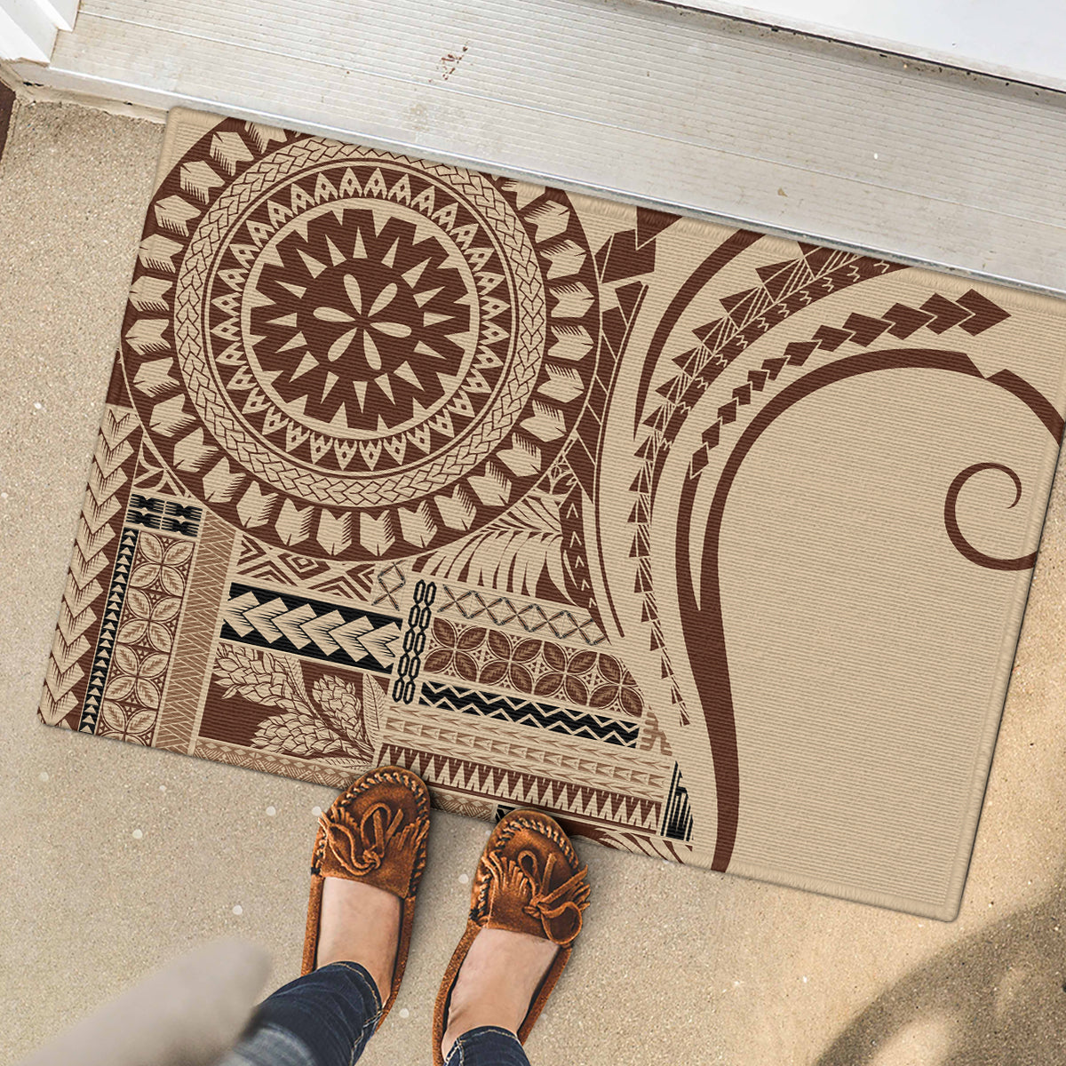 Samoa Siapo Arty Rubber Doormat Brown Style - Wonder Print Shop